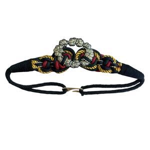 Vintage 90s Braided Rope Statement Belt Ornate Interlocking Clasp Black Gold S